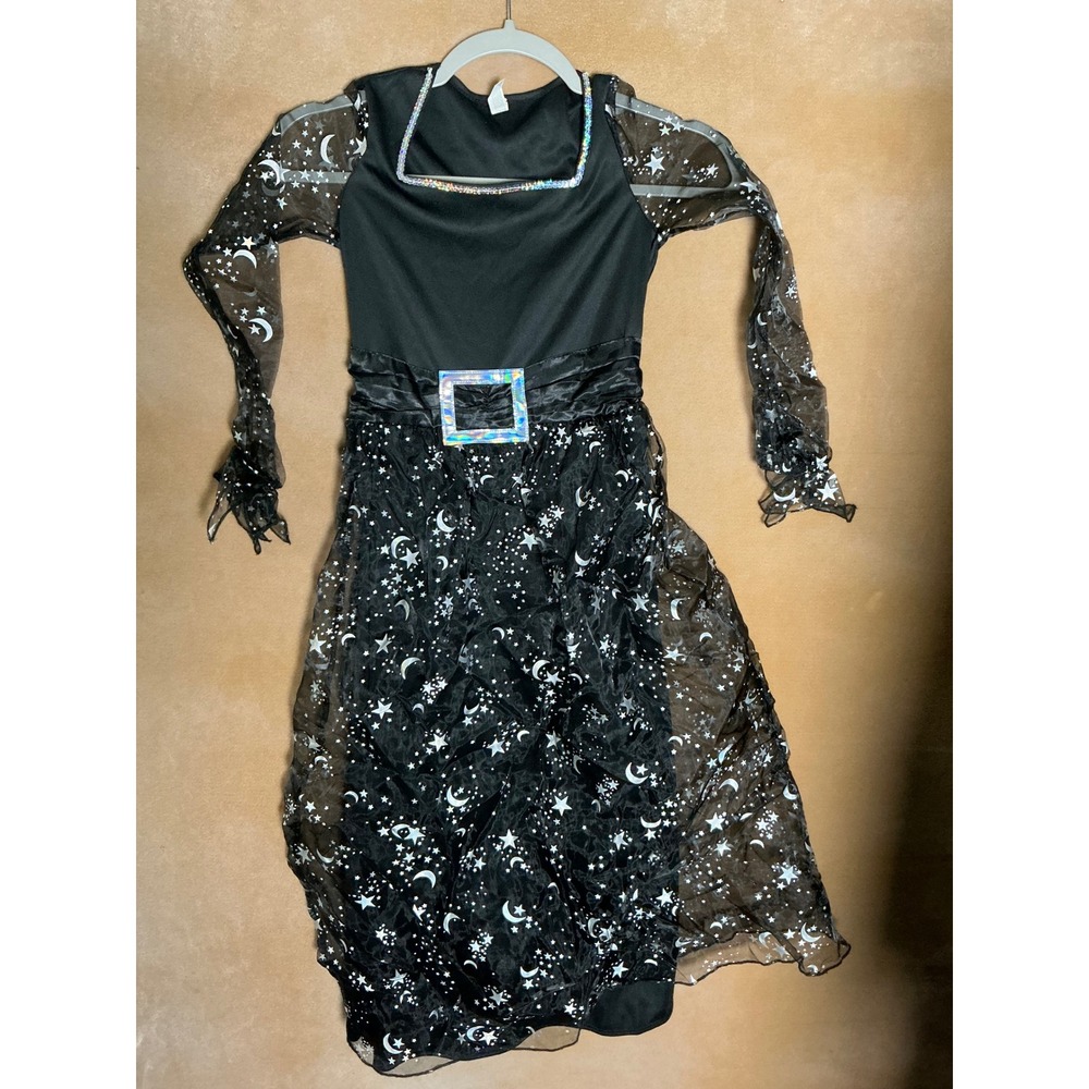 Girl's Witch Costume Black with‎ Silver Stars and Moon Halloween Dress